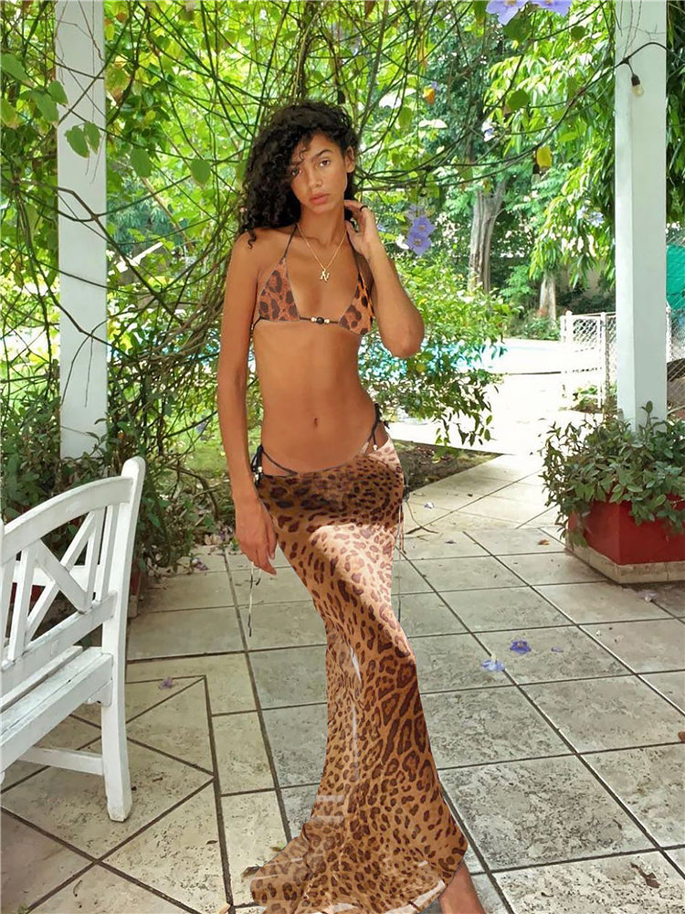 Sexy Leopard Print 3 Pieces Bikini Set