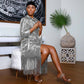 Solid Notched Tassel Sequin Decoration Knee Length Dress