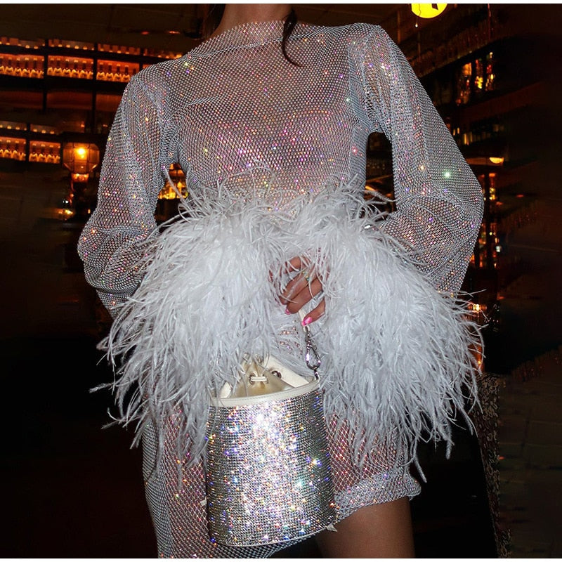 See Through Long Sleeve Shinny Sequins Club Party Outfit