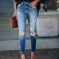 Women's Jeans Blue Hight Waist Streetwear Ripped Casual Fashion Denim Pencil Pants