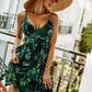 V Neck Floral Print Spaghetti Strap Sleeveless Beach Dress