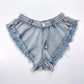 S-XXL Blue Women Sexy High Waist Skirts Denim Shorts Hole Tassel Jeans