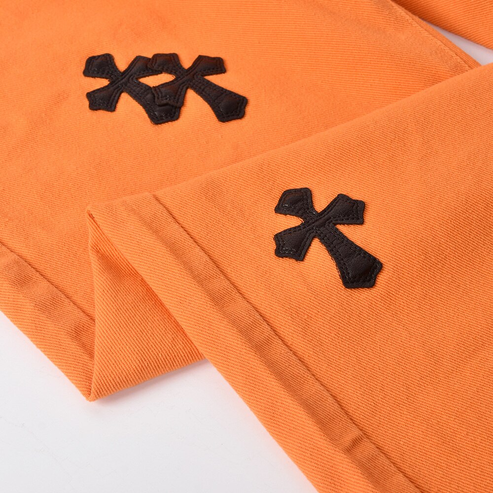 Sifreyr Cross Embroidery Orange Jeans Women Low Waist Straight Streetwear Casual Baggy Jeans
