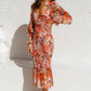 Women Sexy V Neck Floral Printed Ruffle Maxi Dresses