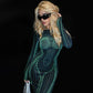 Streetwear Party Club Green Long Dress 3D Body Science Fiction Line Print Dresses