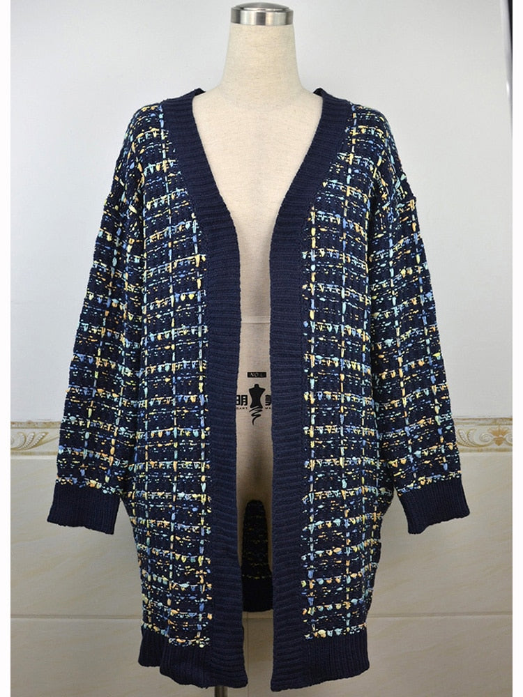 Fitshinling Bohemian Plaid Cardigans Vintage Long Coat Female Jacket Knitwear Winter Slim Sweater