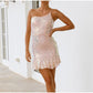 Solid Sequins Ruffles Backless Spaghetti Strap Dress