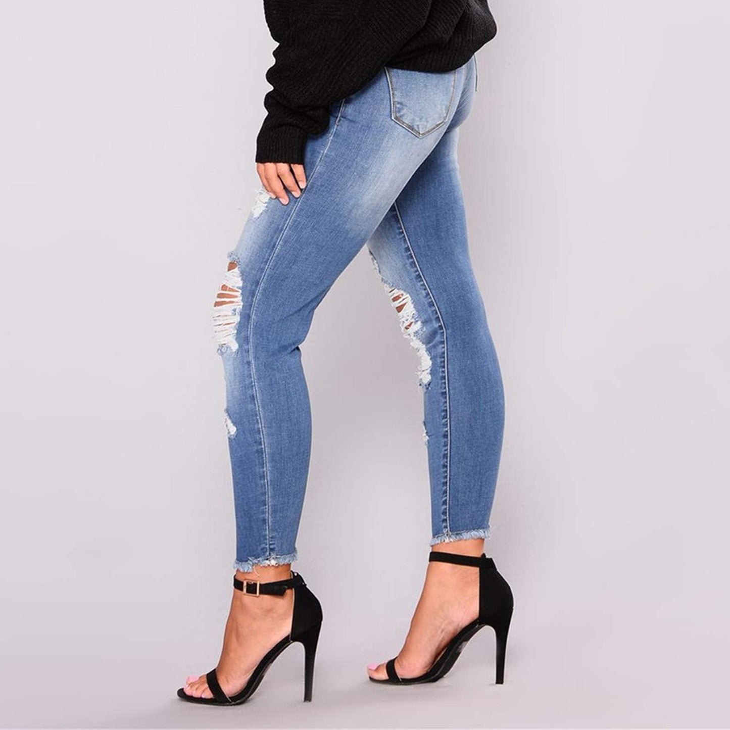 Women's Stretchy Ripped Jeans Butt Lifting Distressed Denim Pants with Pockets Destroyed Pencil Jean