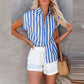 Elegant Striped T Shirt Tops Summer Blouse Ladies Holiday Beach Casual Loose Cardigan Daily Tee