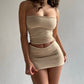 Elegant Strapless Solid Crop Top and Skirt 2 Piece Set