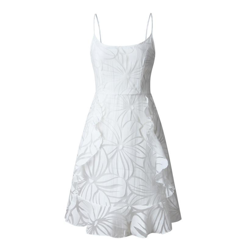 Ruffle Off Shoulder Simple White Summer Female Halter Vintage Dress