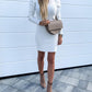 Solid Ribbed Puff Sleeve Bodycon Dress women white mini pencil dress