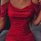 Spaghetti Strap Glitter Cami Dress Women Off the Shoulde Red Party Dress Summer Sexy Shining Ruched Party Dresses Vestidos