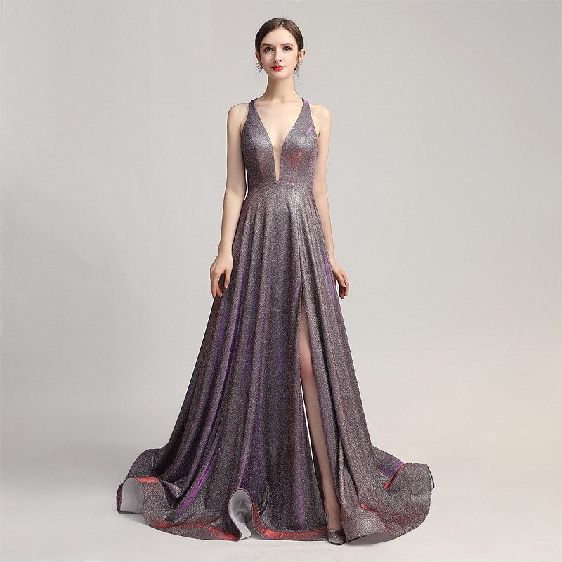 2023 Sparkly V-neck Prom Dresses