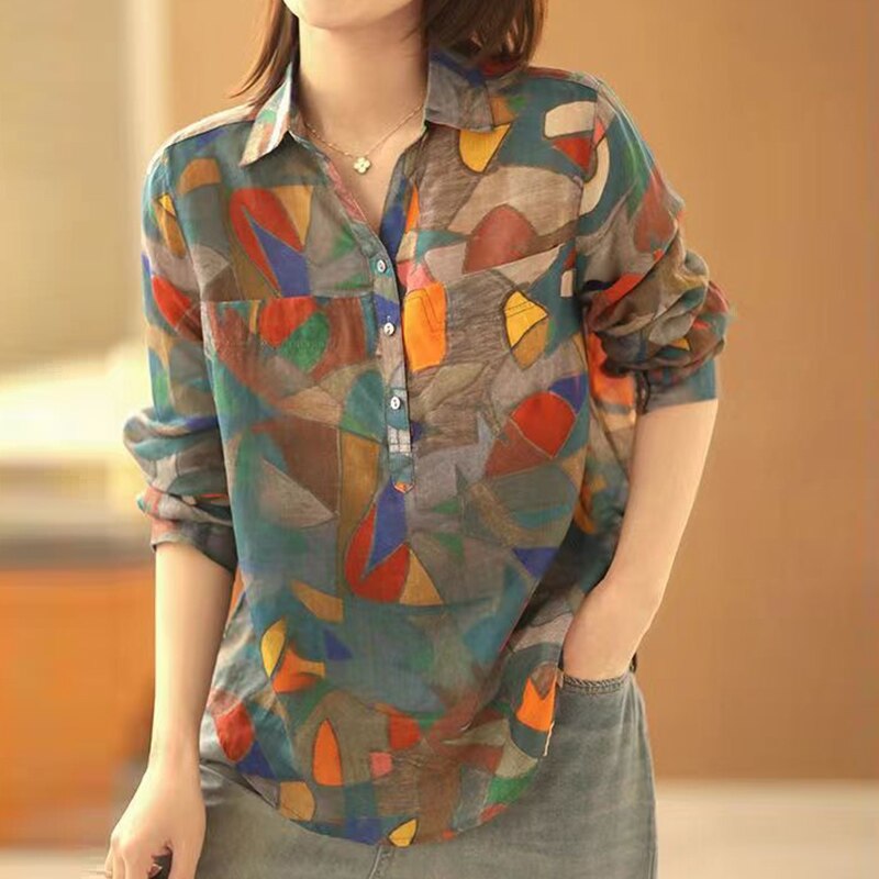 Ethnic Vintage Style Print Casual Blouses