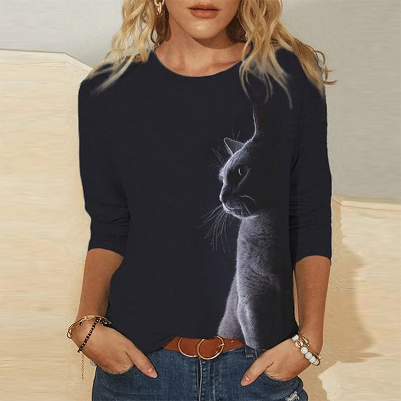 Funny Cat 3D Print Long Sleeve T-Shirts