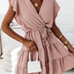 Elegant Ruffles Sleeveless Lace Up V-neck Beach Dress