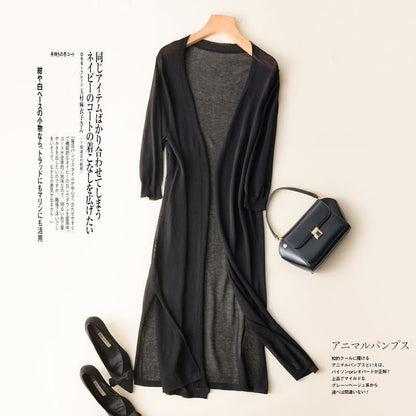 Out Long Knit Cardigan Elegant Korean Tops Vacation Sunscreen Coats Long Sleeve Knitwear