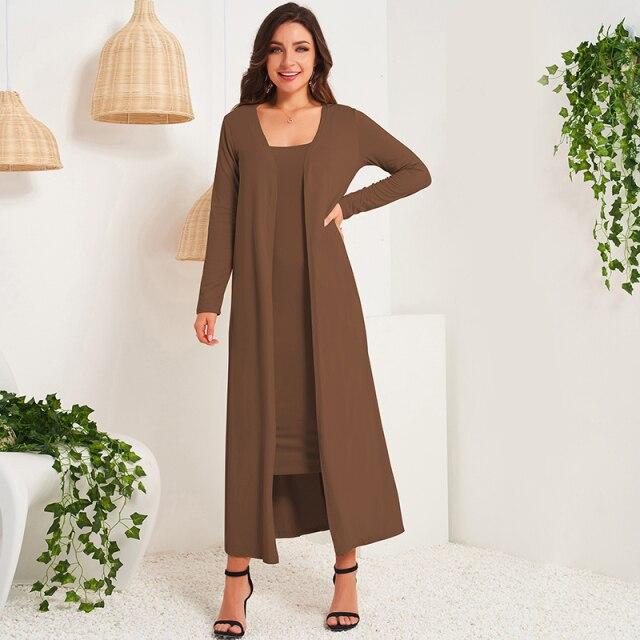 Summer New Fashion Women's Long Sleeve Square Collar Temperament Cardigan Vest Dress Slim Thin Mid-length Suit Dress