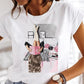 T-shirts Women Sweet Wine Print Girl 90s Cartoon Printing Clothes