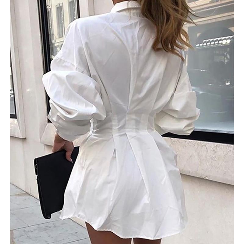Turn down collar white shirt dress women Long sleeve high waist plunge dress Elegant button design dresses vestidos autumn