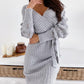 V-Neck Surplice Wrap Ribbed Batwing Sleeve Sweater Bodycon Dress
