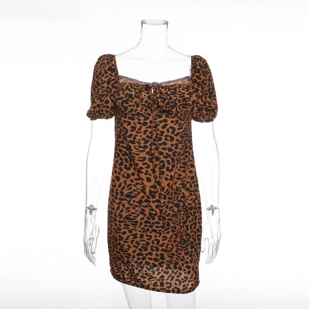 Vintage leopard print dress Women night clubg party dress Summer 2019 Mini bodycon dresses Front lace up vestidos de festa