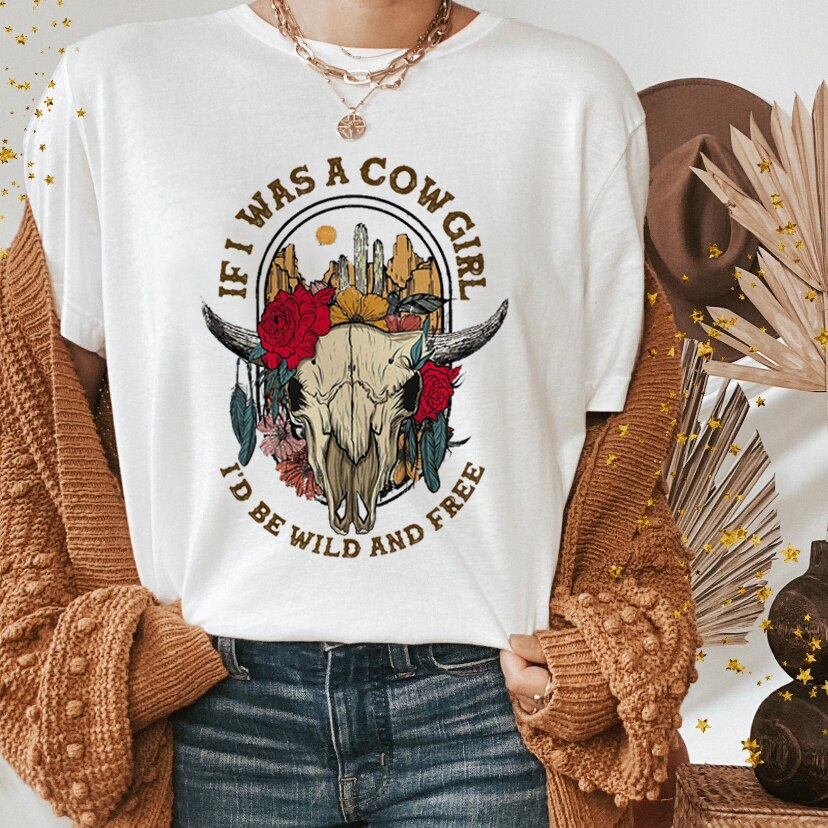 Western Shirts Boho Cow Skull Shirt with Leopard Print Short Sleeve