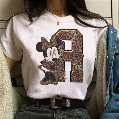 White Tshirts Minnie Mouse Font A B C D E F G Short Sleeve