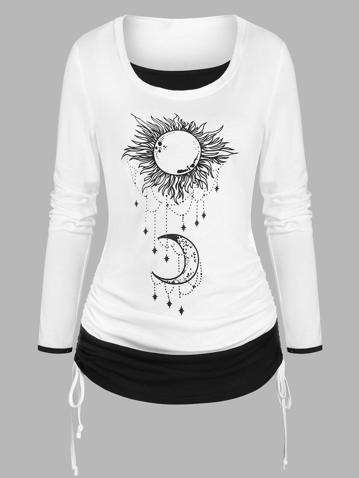 Cinched Sun Moon Print T Shirt