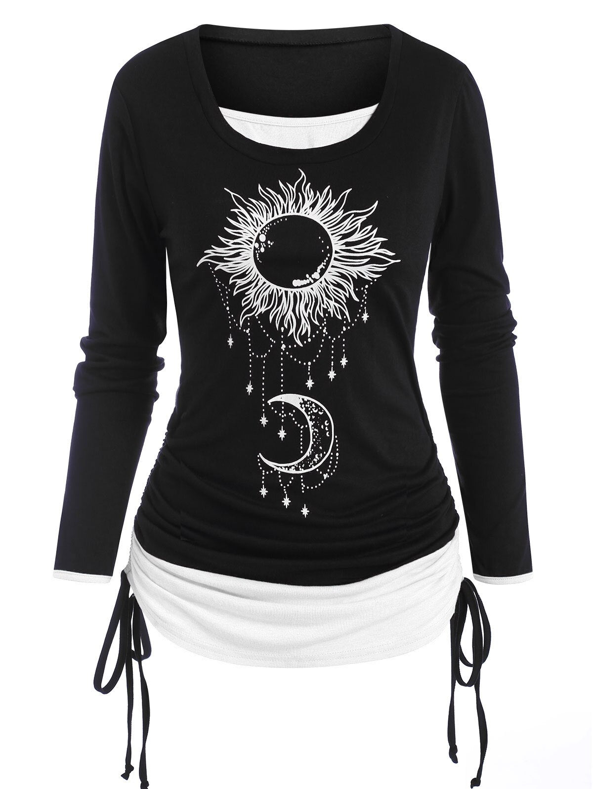 Cinched Sun Moon Print T Shirt