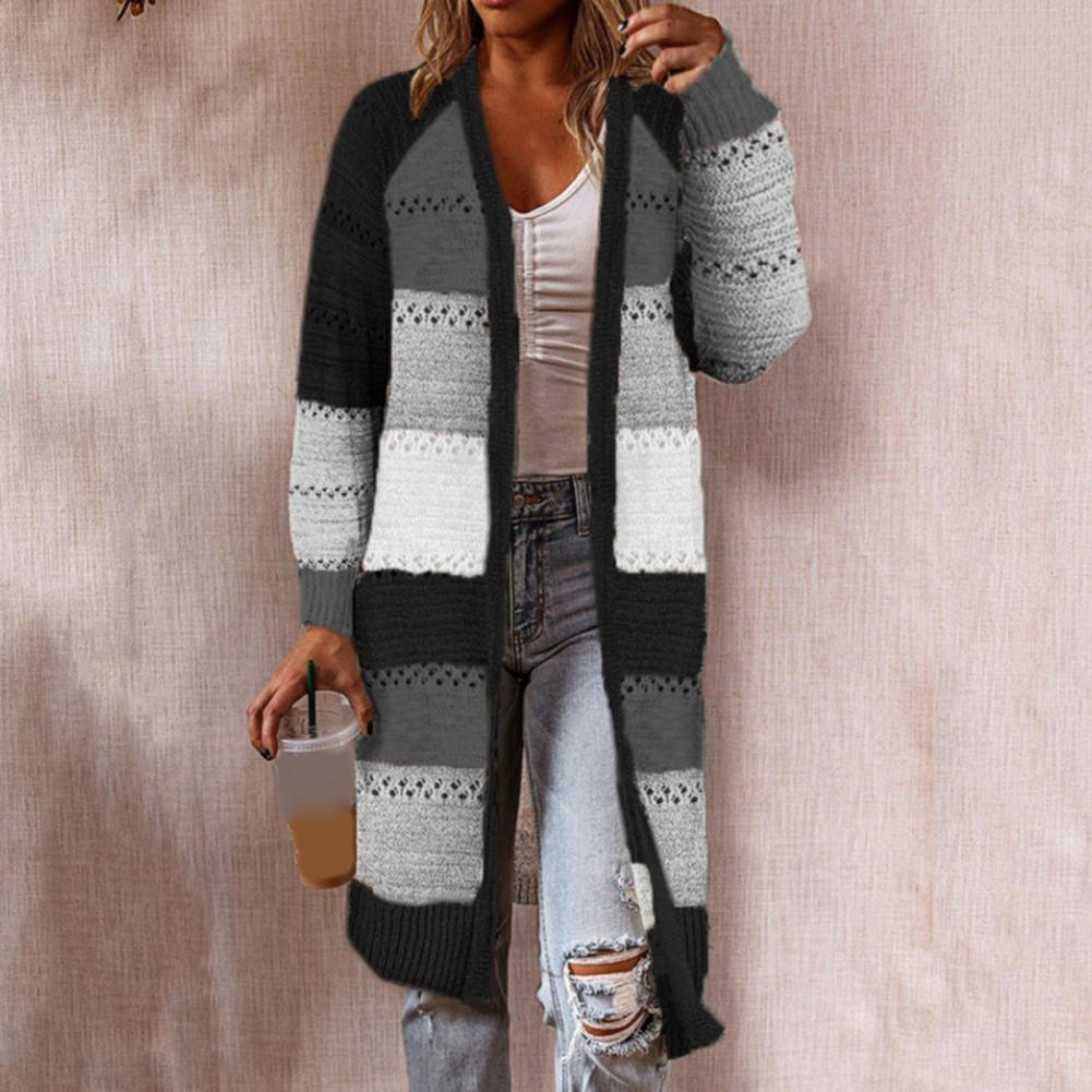 Women Cardigan Striped Comfy Patchwork Polyester Keep Warm Women Sweater