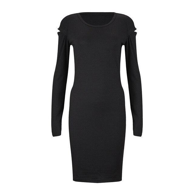 Women Dress Sexy Dress  Sexy Round Neck Solid Color Off Shoulder Skinny Long Sleeve Women Party Night Club Wear Bodycon Dress