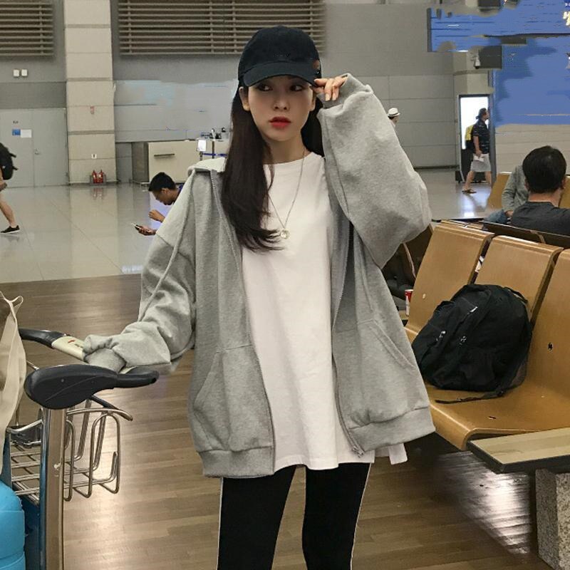 FashionSierra - Korean Version Zip Up Loose Oversized Hoodie