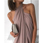 Women New Halter Sleeveless Ruched Design Dress