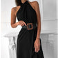 Women New Halter Sleeveless Ruched Design Dress
