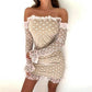 Women Off Shoulder Polka Dot Ruffles Mini Dress Slash Neck Bodycon Cute Falre Sleeve Mini Dress Mesh Sheer Vestidos