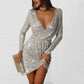 Women Sequin Party Dress Silver Glitter Club Dress