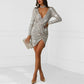 Women Sequin Party Dress Silver Glitter Club Dress