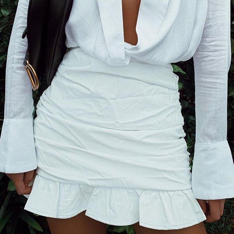 Women White Ruched Bodycon Mini Dress Summer Elegant Office Ladies Workwear Dresses Female Casual Party Club Short Dress