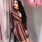 Women Stripe O-Neck Long Sleeve Bodycon Evening Party Backless Sexy Short Mini Dress Mix Color Striped Dress