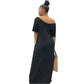 Women Summer Holiday Short Sleeve Baggy Off Shoulder Kaftan Maxi Oversized Dress Solid Casual Pocket Sundress
