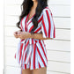 Women Summer Short Mini Dress Ladies Casual Beachwear Short Sleeve V-Neck Striped Casual Chiffon Sundress