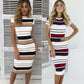 Women Summer Stripe Bodycon Dress Vestidos Short Sleeve Ladies Knee Length Dress Plain Jersey Stretch Basic Dress