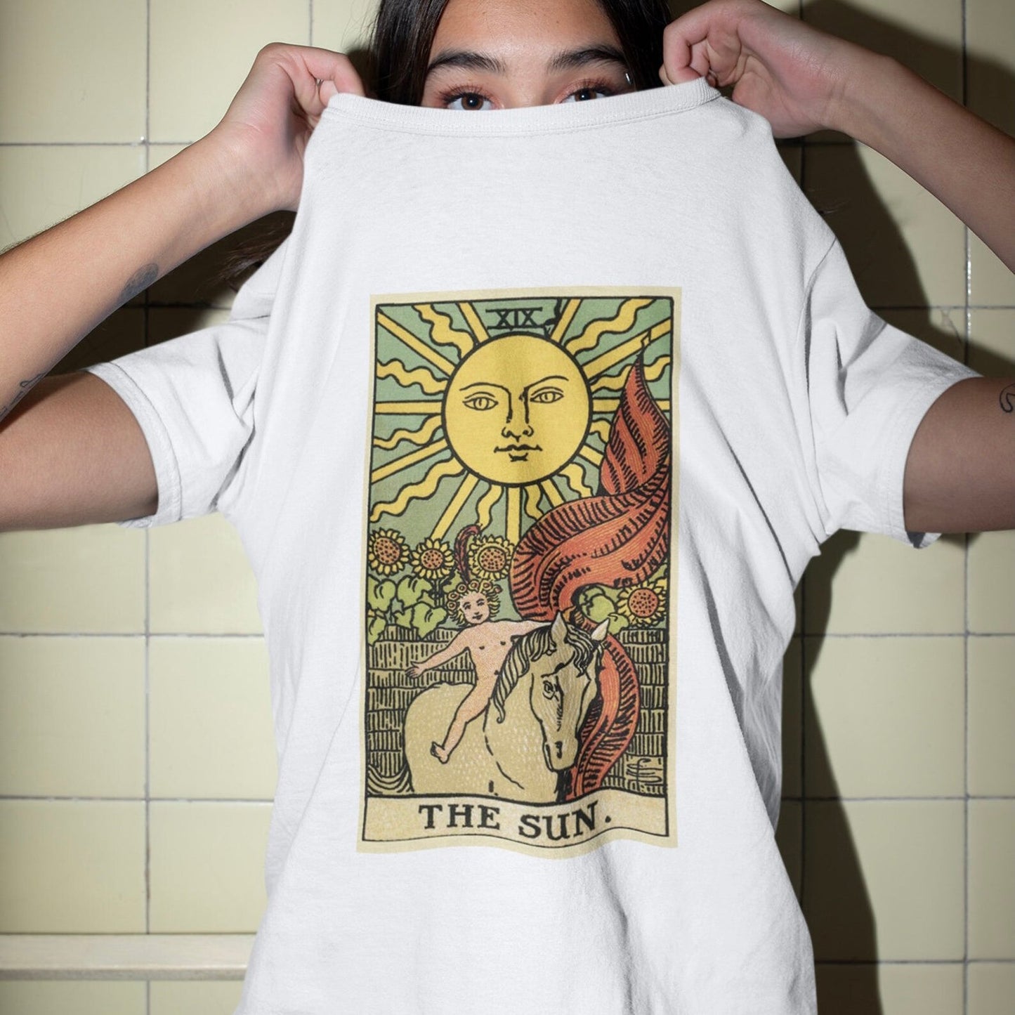 Women T-shirt Tarot Print Tops Casual Ladies Basic