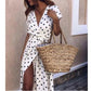 Women Wrap Summer Boho Polka Dot Maxi Dress Casual Ladies Short Sleeve V Neck Holiday Beach Long Sundress Plus Size