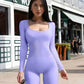 Yoga Jumpsuits Workout Ribbed Long Sleeve Sport Jumpsuit