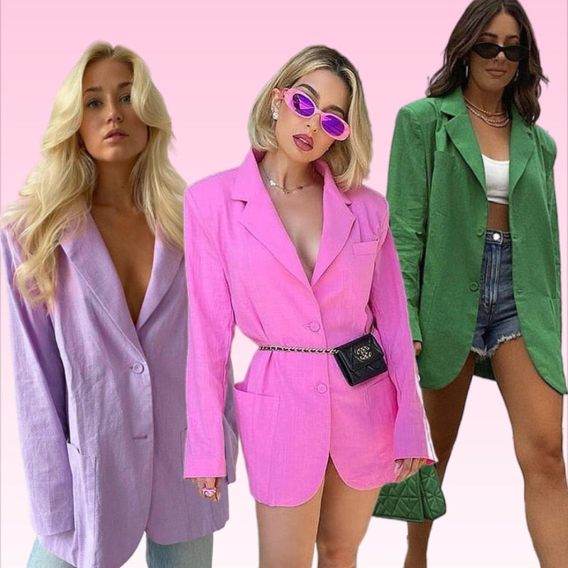 Pink Casual Oversized Colorful Loose Long Blazer