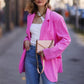 Pink Casual Oversized Colorful Loose Long Blazer