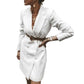 Women's Long Sleeve V-Neck Double Breasted Blazer Dress Office Ladies Casual Formal Shirt Mini Dresses Tops